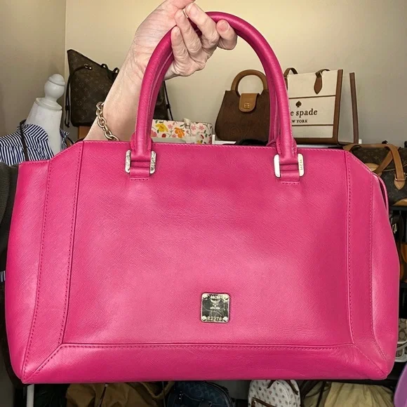 MCM Pink Saffiano Leather Structured Tote Satchel COA Included - Picture 3 of 10